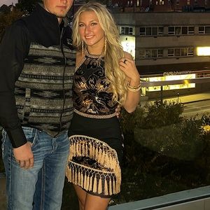 12TH TRIBE BLACK LIKE GOLD DUST SEQUIN FRINGE DRESS SIZE XS